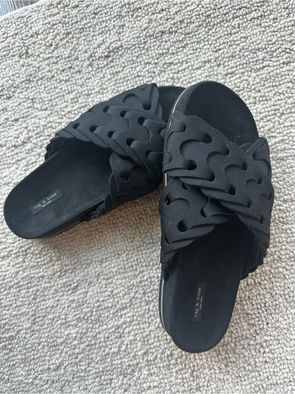 rag & bone Black Sculpted Strap Slide Sandals